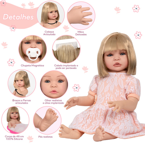 Boneca Bebe Reborn Fofinha Princesa 46cm Com Kit Acessórios no Shoptime