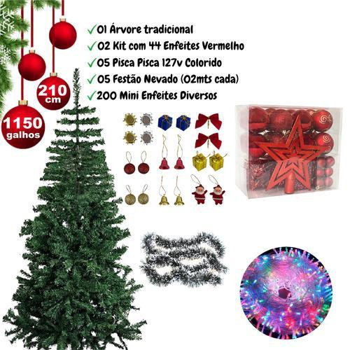 Kit Decoração Vermelho com Dourado para Árvore de Natal 150cm - 01