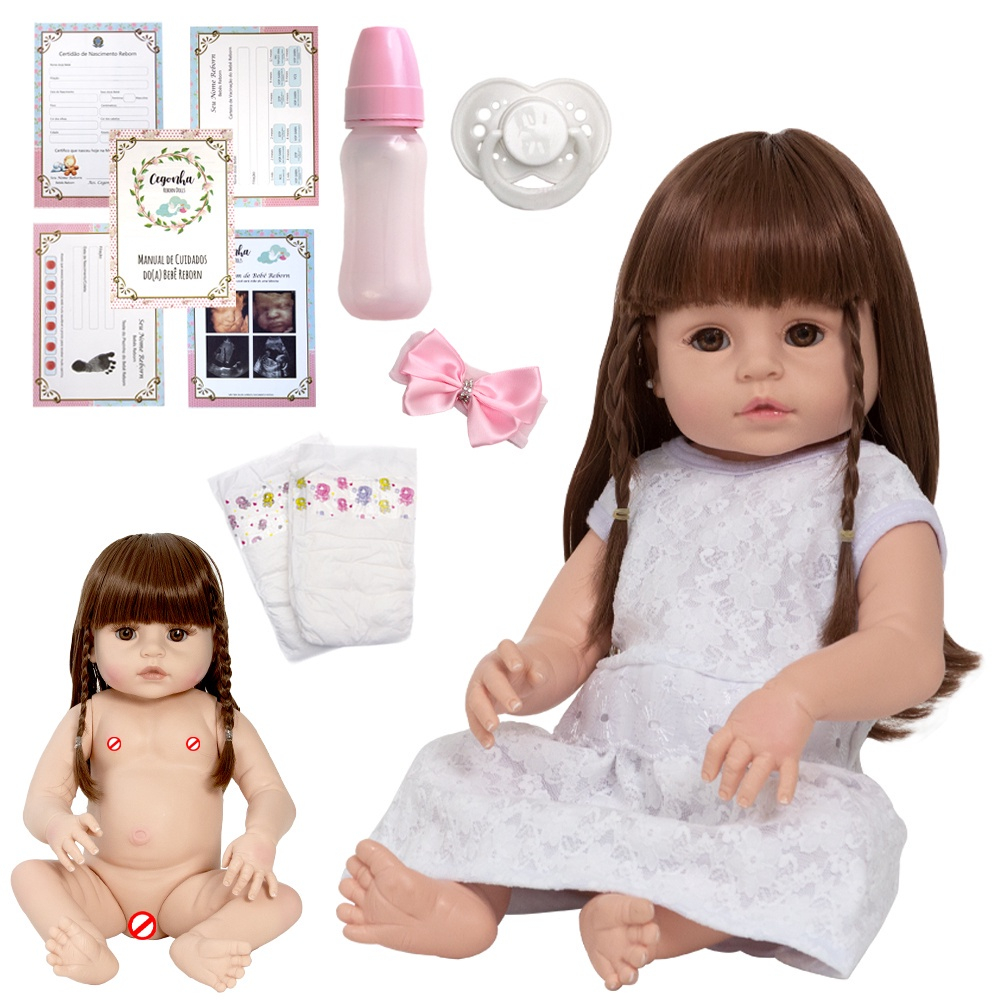 Boneca Reborn Recém Nascida 46cm Fofinha Completa 13 Itens no Shoptime