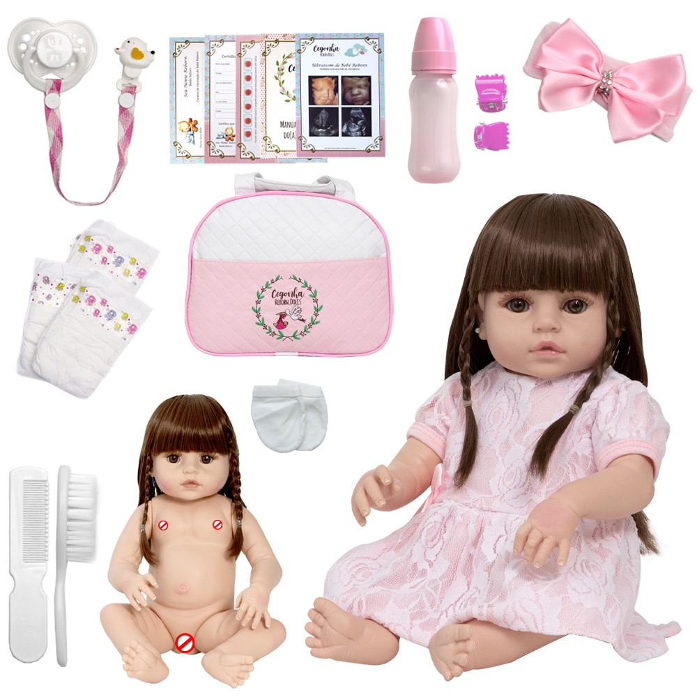 Boneca Bebê Reborn 100% Silicone Gatinha Com Mamadeira Chupeta E Conjunto  de Roupas em Promoção na Americanas