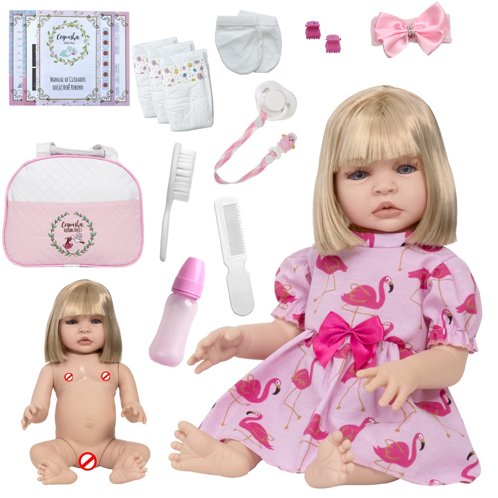 Boneca Bebê Reborn Realista Loira 20 Itens Bolsa Maternidade - USA