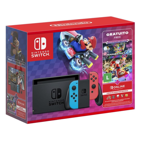 Console Nintendo Switch com 1 Controle Joy-Con vermelho e Azul + Mario Kart  8 (download completo) + 3 Meses Assinatura, HBDSKABL3