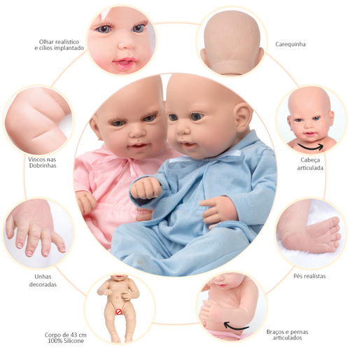 Bebê Reborn Gêmeos Corpo 100% Silicone Pode dar Banho em Promoção na  Americanas