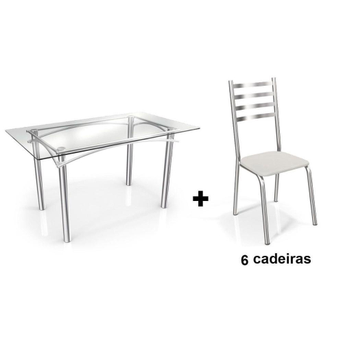 Conjunto: Mesa de Cozinha Reno c/ Tampo Vidro 90cm + 4 Cadeiras Nápoles  Cromado/Courano Preto - Kappesberg no Shoptime