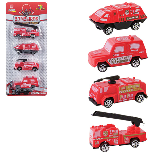 Brinquedo Caminhão Miniatura Bombeiros Resgate Vermelho A Fricção