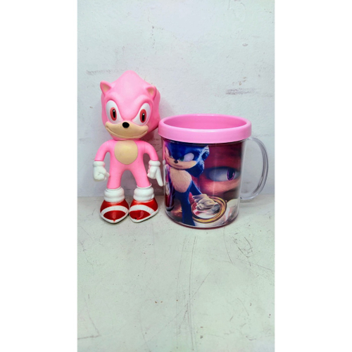 Boneco sonic vermelho 15cm com copo e canudo