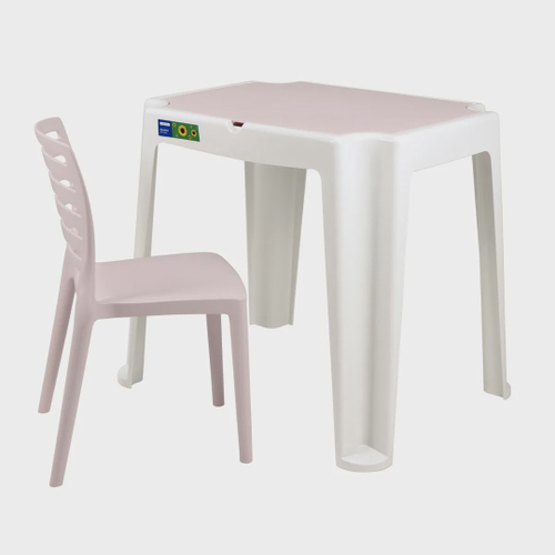 Conjunto de Mesa e Cadeira Tramontina Sofia Infantil Rosa em Polipropileno  e Fibra de Vidro 2 Peç