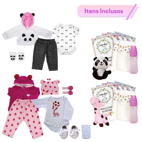 Bebe Reborn Gêmeos Casal Pandinha Girafinha Baby Com Itens no Shoptime