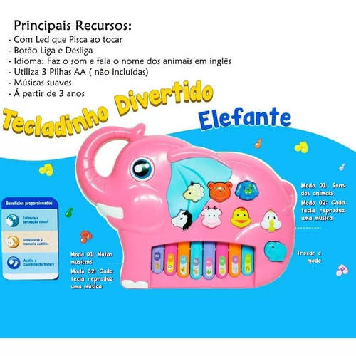 Piano Teclado Animal Brinquedo Infantil Sons Fazenda Sitio - ROSA