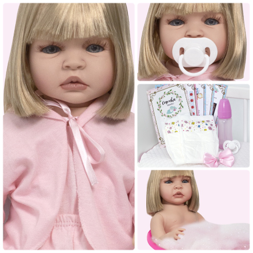 Bebe Boneca Reborn de Silicone Realista com Chupeta 13 Itens