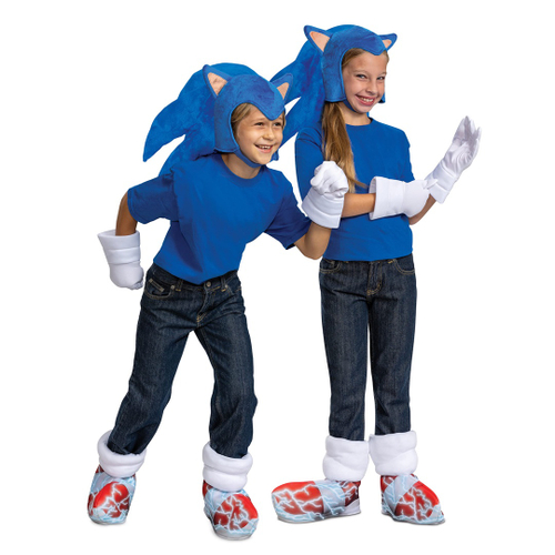 Fantasia Sonic Infantil Menino Curto de Luxo Com Capuz e Luvas