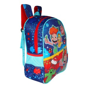 Mochila de Rodinhas Escolar Infantil Gato Galáctico Desenhos Colorir - Azul