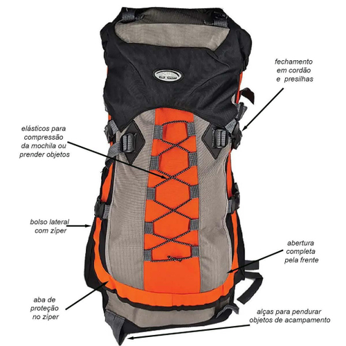 Mochila Trekking 60L 6103 laranja Fechamento Cordao Divisoria Interna Bolsos Laterais Alcas Acolchoadas em Promocao na Americanas