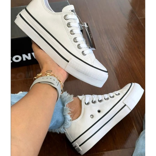 Tênis Converse Chuck Taylor All Star Platform Lift Hi CT0982 Cano Alto  Plataforma Flatform Couro Branco Preto Original no Shoptime