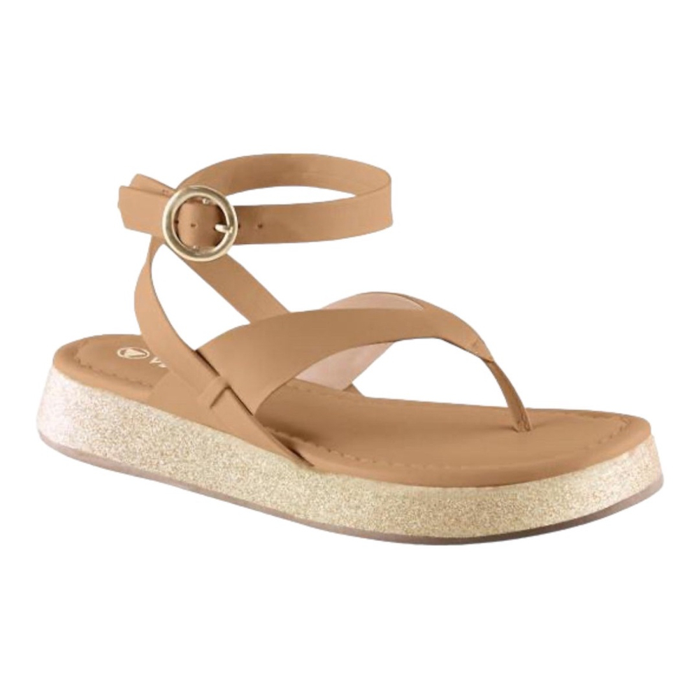 Sandalia Via Uno 803025 Flatform Baixa Dedo Conforto Fivela