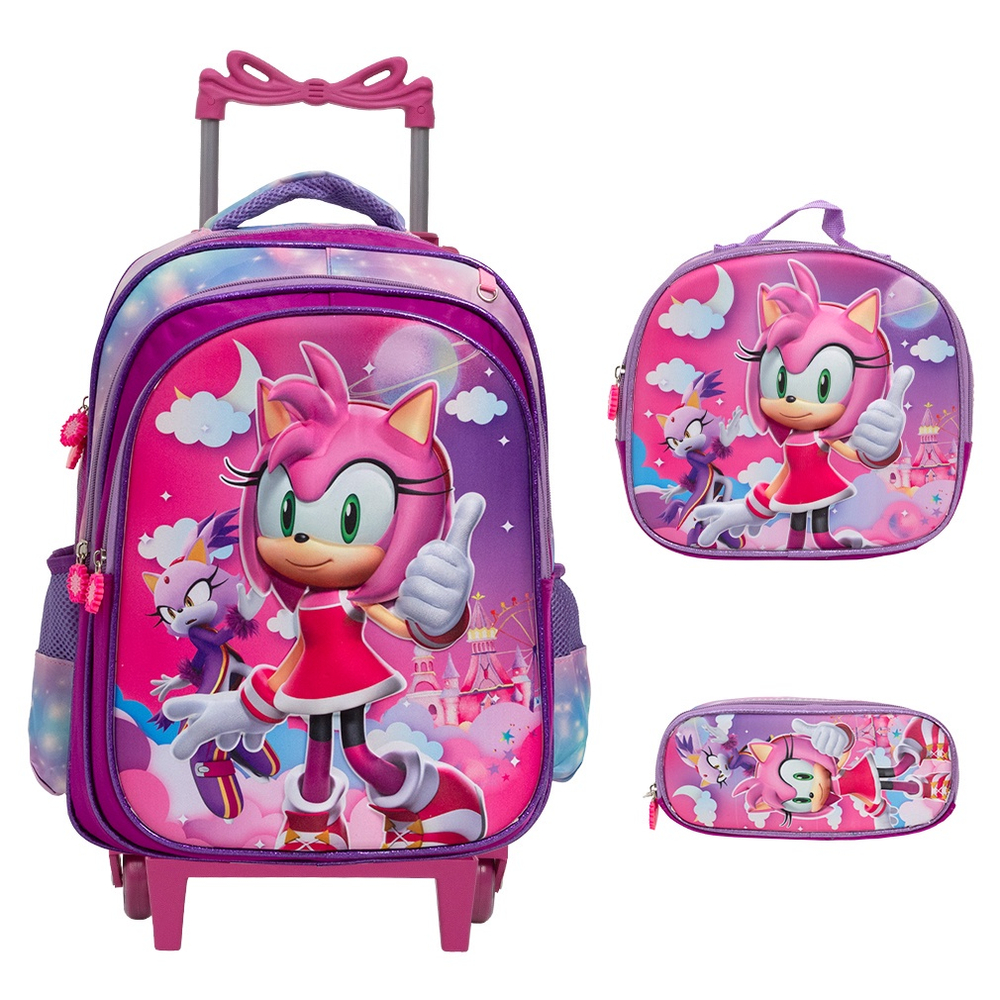 Kit Mochila Escolar Menina Amy Rose Sonic 3D Rodinhas Tam G em Promoção na  Americanas