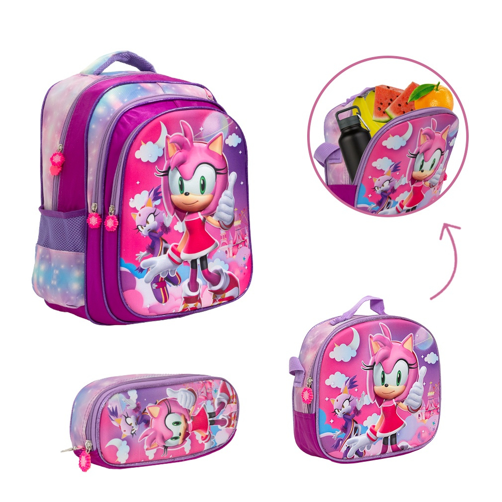 Kit Bolsa Escolar Feminina Amy Rose Desenho Costas Reforçada na Americanas  Empresas