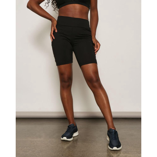 Short Feminino Fitness Bolso E Recorte Lateral Preto em Promo o