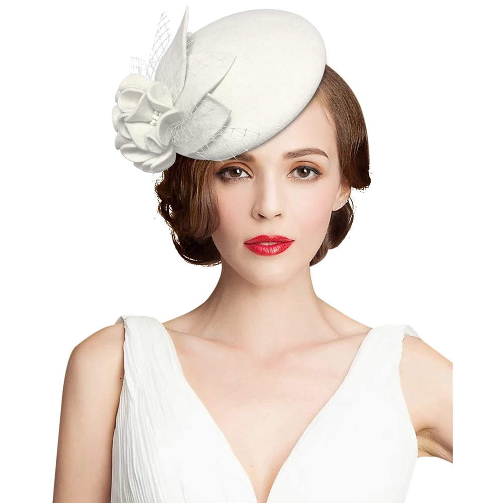 芸能人愛用 1920s Vintage Z&X Fascinator Chapéu Wool Pillbox Flower Felt 帽子