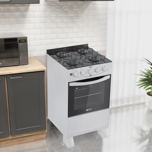 Fogão 5 Bocas Clarice Delicato Plus Glass Branco Mesa em Vidro - Bivolt
