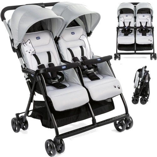 Carrinho de Bebe Chicco Gêmeos Ohlalà Twin Silver Cinza