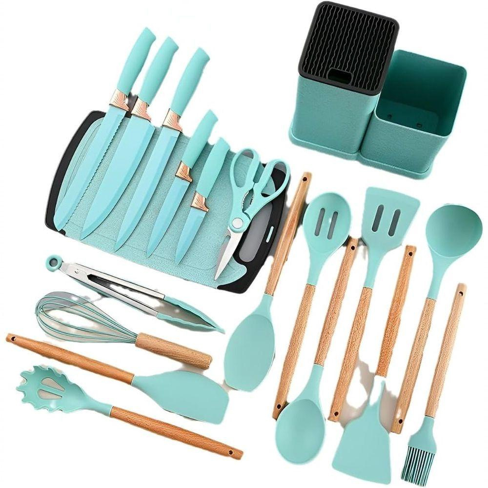 Utensilios Para Cozinha Silicone Kit Com Cabo Madeira Conjunto Completo  Modelo 19 Peças Verde na Americanas Empresas