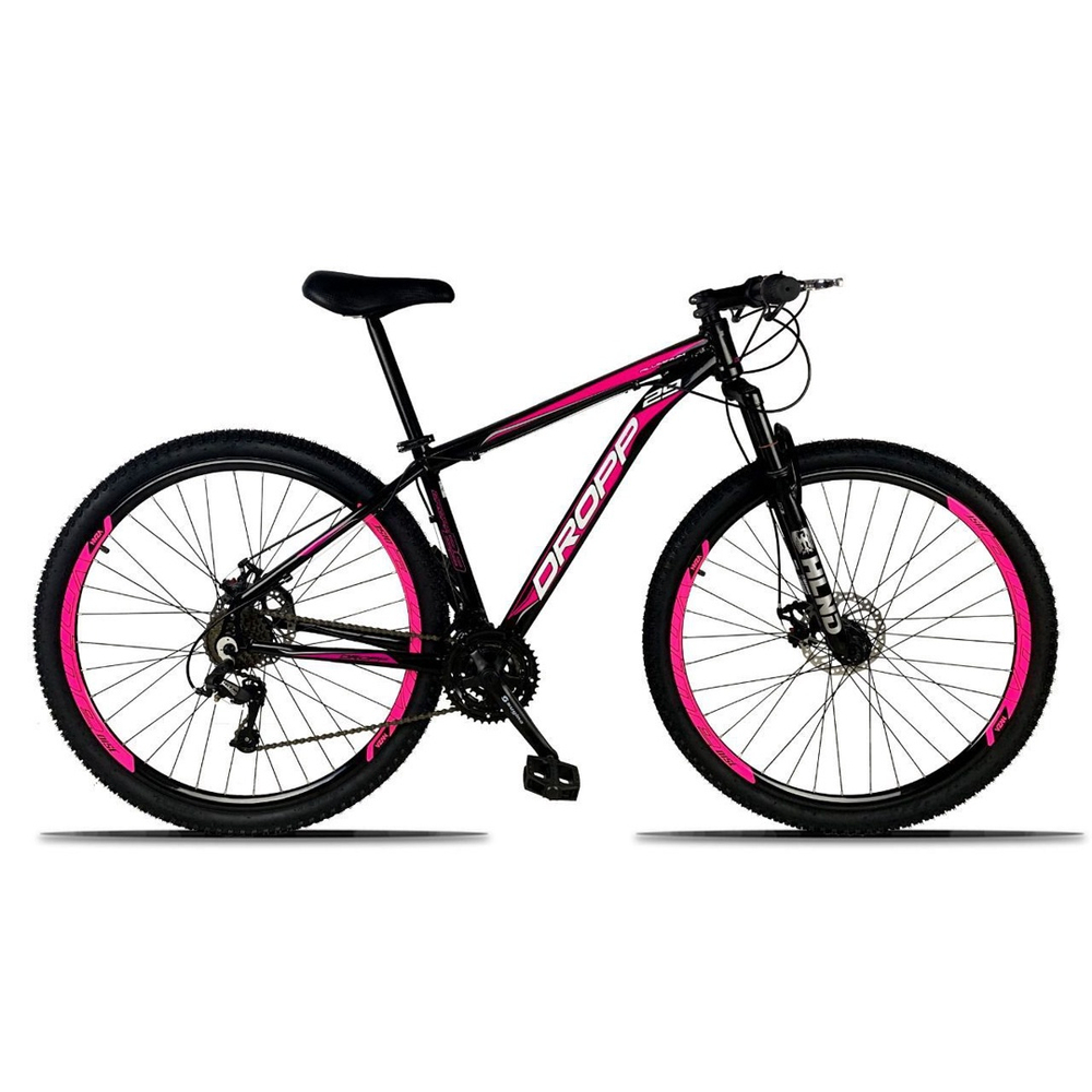Bicicleta Aro 29 Quadro 15 Freio a Disco Mecânico 21 Marchas Alumínio Preto Rosa - Dropp