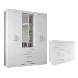 Guarda-Roupa Havana 5 Portas 3 Gavetas com Espelho mais Cômoda 1 Porta 4 Gavetas Santos Andirá Menor preço em Guarda-Roupa Havana 5 Portas 3 Gavetas com Espelho mais Cômoda 1 Porta 4 Gavetas Santos Andirá