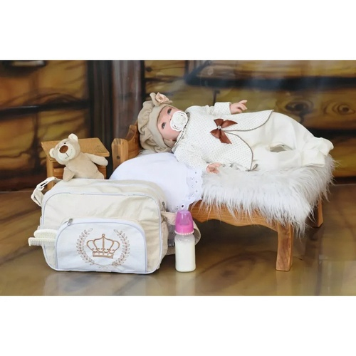 Boneca Bebê Reborn Princesa Larinha Loira Roupa Creme 53cm