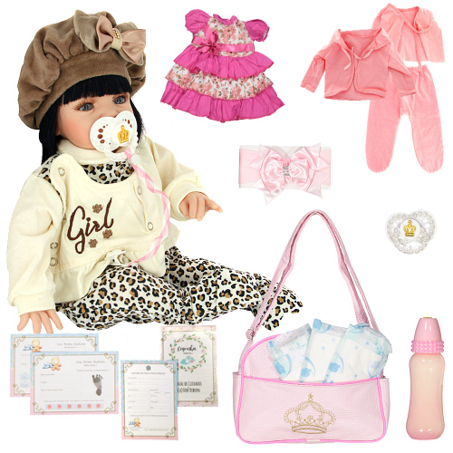 Boneca Bebê Reborn Morena 53cm Silicone Real Princesa com Bolsa