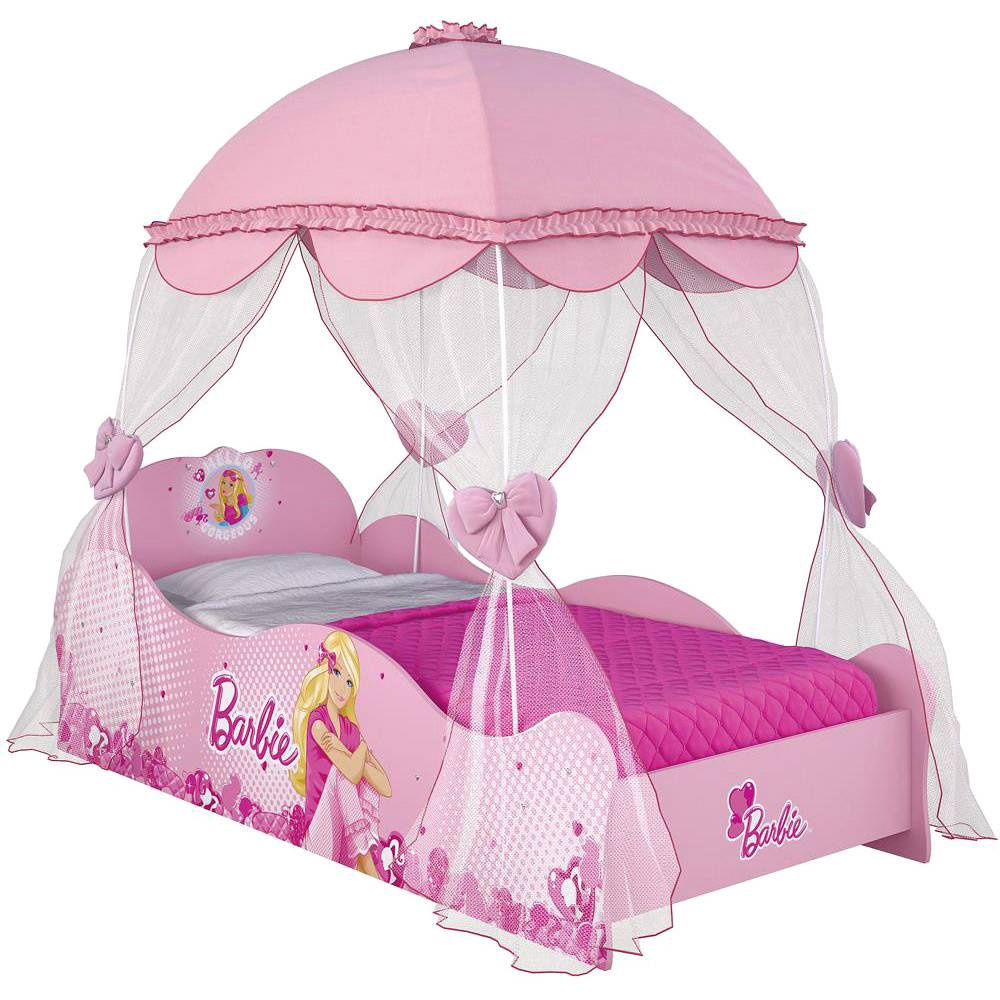 Cama Infantil com Dossel Teto Barbie Star Pura Magia Rosa - Cama