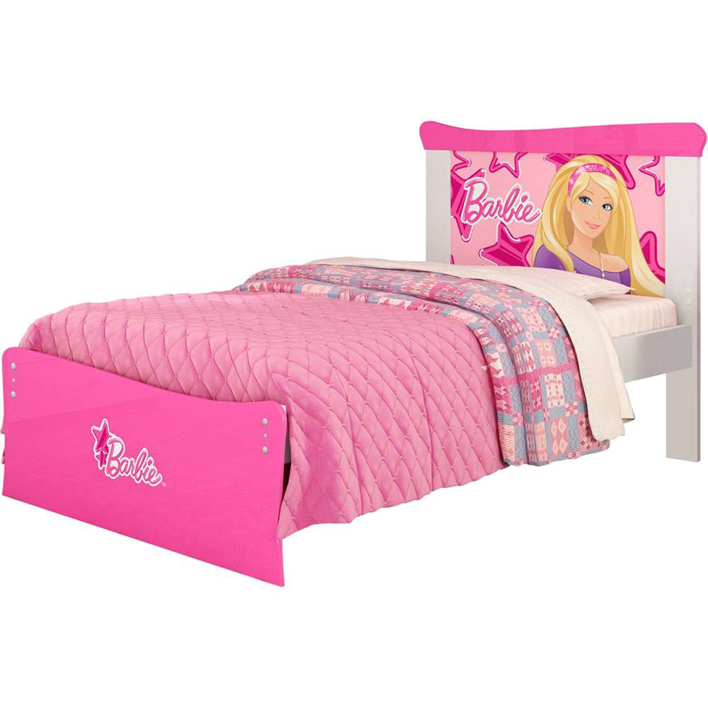 Cama Infantil Barbie com Grade de Proteção Rosa Com Colchão