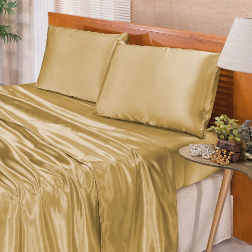 Jogo de Cama de Cetim Charmousse Queen Dourado 4 Peças