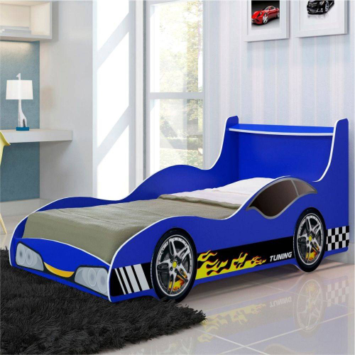 Cama Infantil Solteiro Carro de Corrida Azul