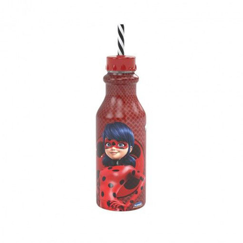 Copo Miraculous Ladybug Infantil com Canudo e Tampa 500ML Plasútil