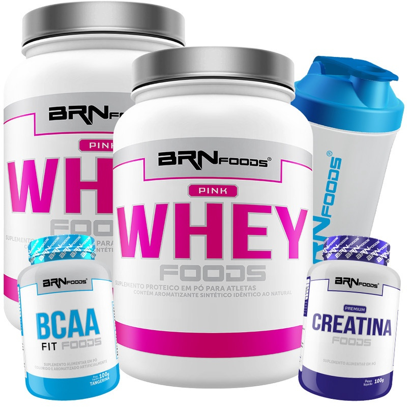 Kit Feminino 2x Whey Protein 900g Bcaa Creatina Coqueteleira