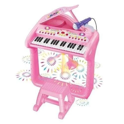 Teclado Infantil Musical Piano 37 Músicas com Microfone Rosa - Fun