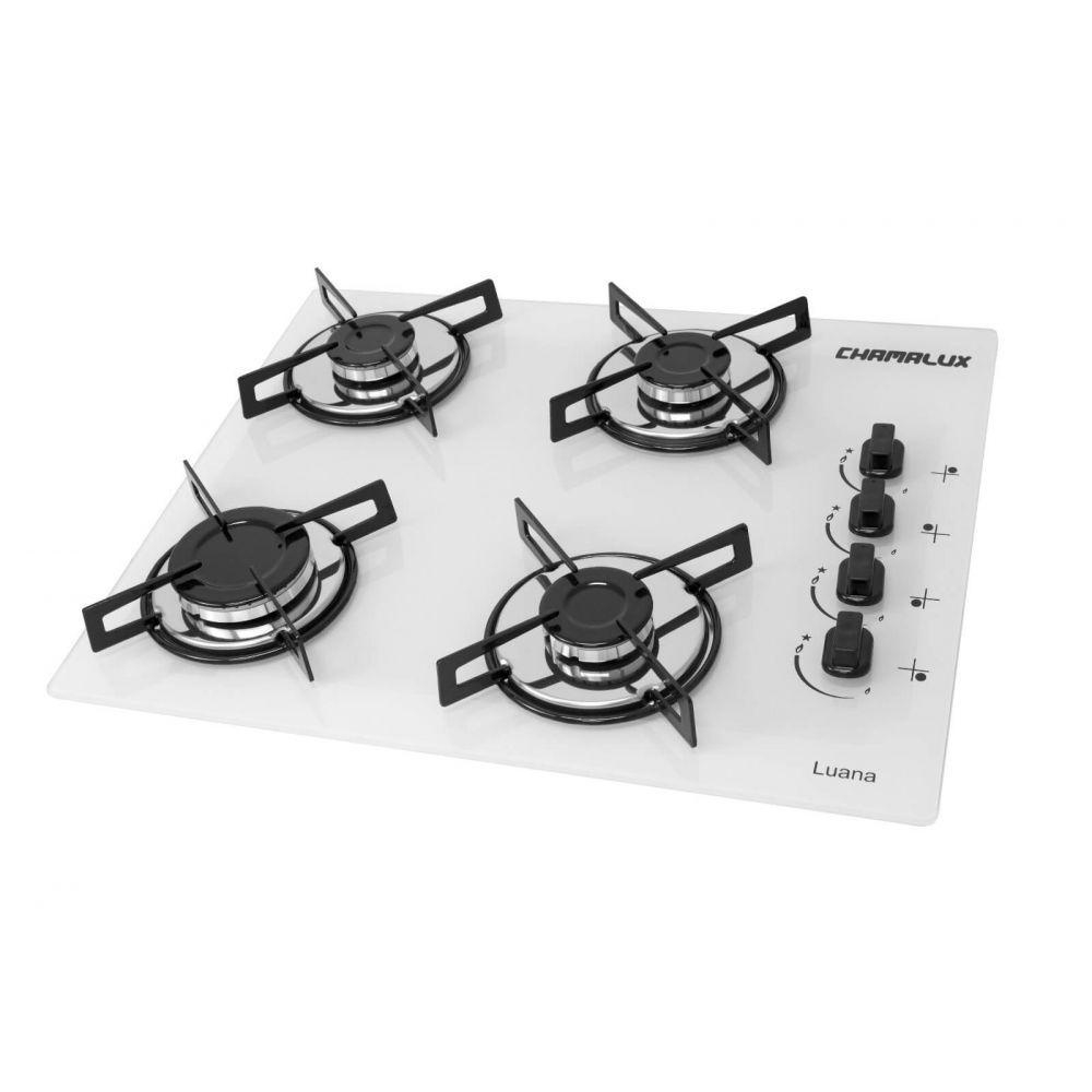 Fogão Cooktop 4 Bocas Vidro Branco Chamalux 220v