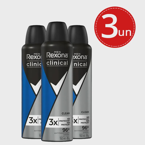 Kit 3 Desodorante Masculino Rexona Clinical Aerosol 150ml no Shoptime