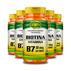 Kit 5 Vitamina B7 Biotina - Unilife 60 Cáps Menor preço em Kit 5 Vitamina B7 Biotina - Unilife 60 Cáps