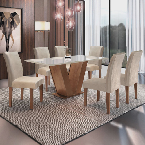 Conjunto Sala De Jantar Nápoles Tampo Vidro/MDF com 8 Cadeiras Luísa Smart  Plus Cel Móveis