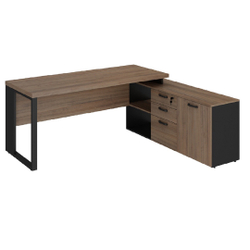 Menor preço em Mesa Escritório Diretor Pé Quadro Web40 1,90 x 1,60 com Armário 1 Pta, 1 Prateleira e 3 Gav - Preto/Ameixa