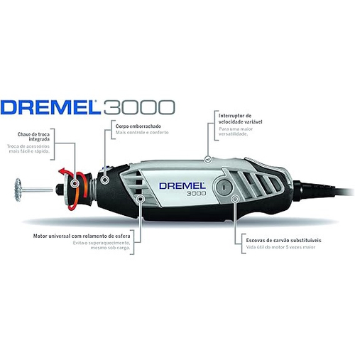 Kit micro retífica com 10 acessórios - 3000 110V - Dremel