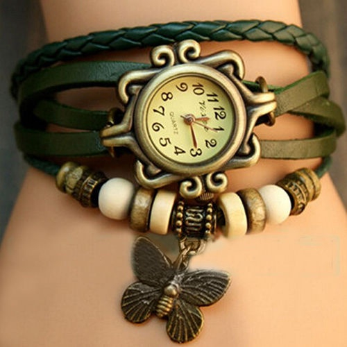 Relógio de Pulso Pingente Borboleta Pulseira Verde Feminino em Promoção na Americanas