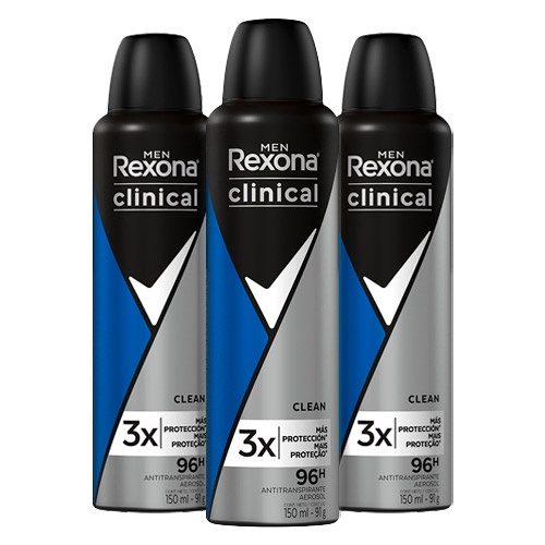 Kit 3 Desodorante Masculino Rexona Clinical Aerosol 150ml no Shoptime