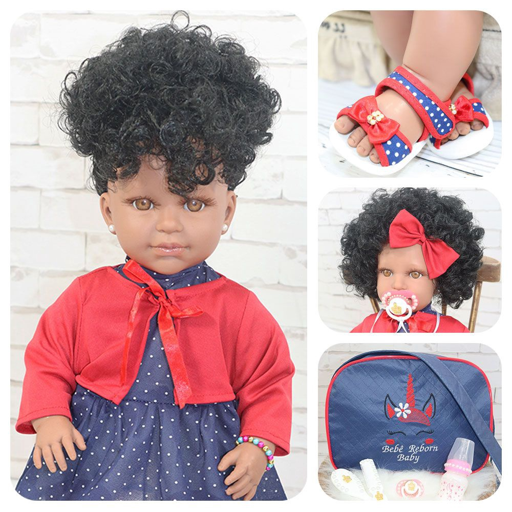 Boneca Bebe Isabela Rosa De Menina Com Roupa De Luxo Morena