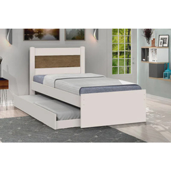 Cama Solteiro com Auxiliar Prisma Off White com Jequitibá - JeA Móveis Menor preço em Cama Solteiro com Auxiliar Prisma Off White com Jequitibá - JeA Móveis