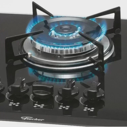 Cooktop 5 Bocas a Gás Tripla Chama Mesa Vidro Fischer Bivolt Preto em