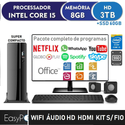 Computador Completo Slim Intel Core i5 8GB HD 3TB e ssd Monitor 19.5 LED hdmi Wifi EasyPC Small Menor preço em Computador Completo Slim Intel Core i5 8GB HD 3TB e ssd Monitor 19.5 LED hdmi Wifi EasyPC Small