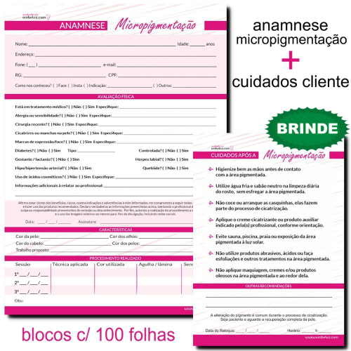 Kit Ficha Anamnese Labial + Cuidados Cliente A Mais Completa - SDS - Kit  Cuidados Bebê - Magazine Luiza